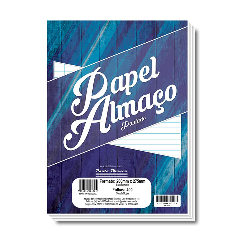 Papel Almaço pautado com 400 folhas.