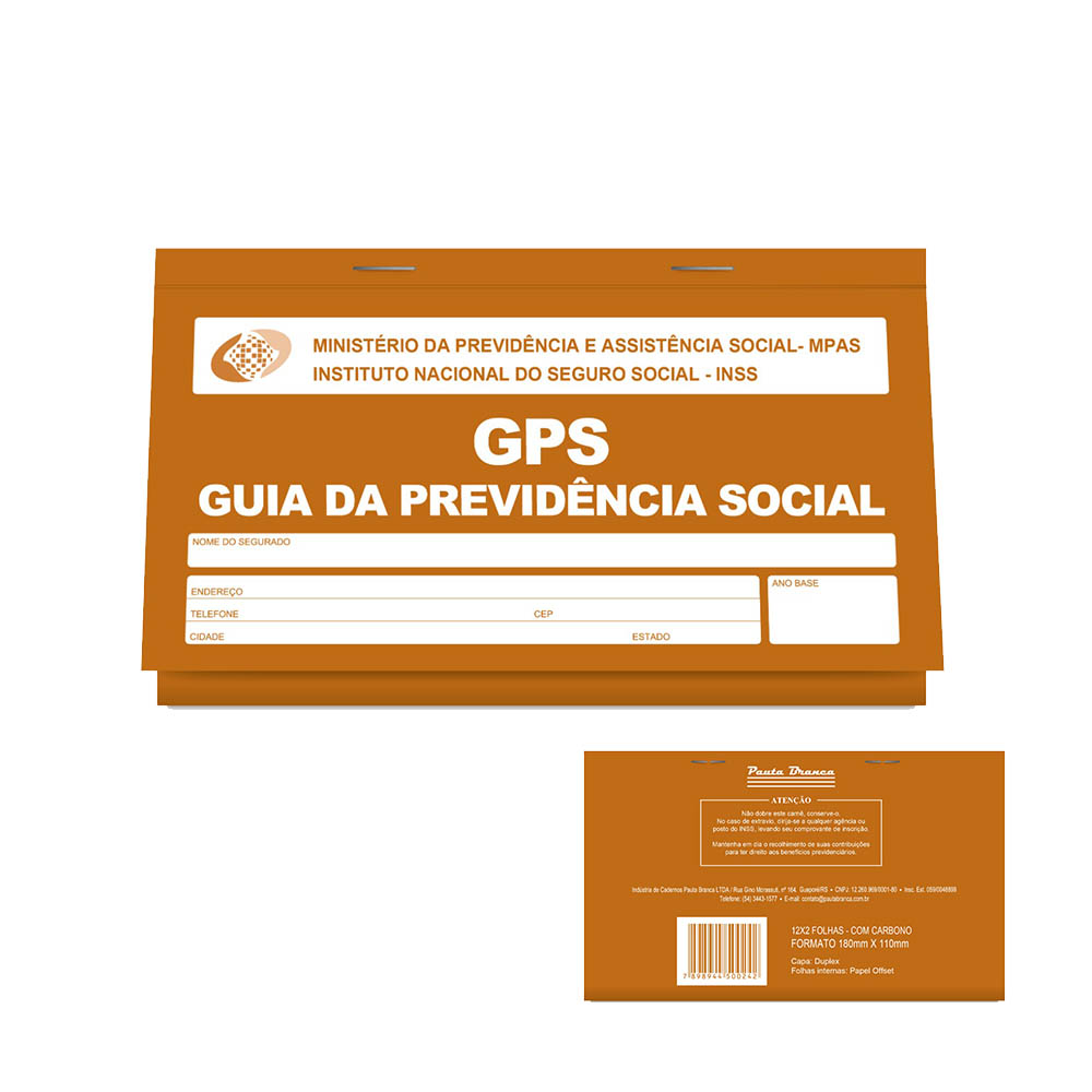 Guia de Previdência Social 12x12 com 180x110mm.