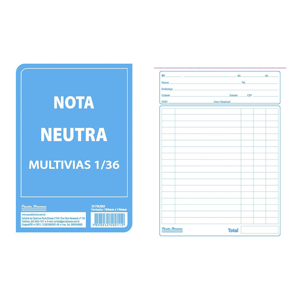 Blocos e talões Pauta Branca com modelos de pedido, recibo, vale, nota promissória e nota neutra, ideais para controle comercial e organização diária.