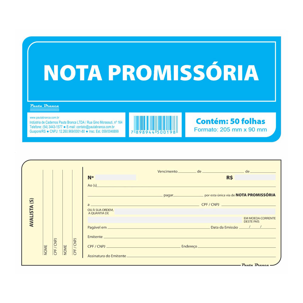 Blocos e talões Pauta Branca com modelos de pedido, recibo, vale, nota promissória e nota neutra, ideais para controle comercial e organização diária.