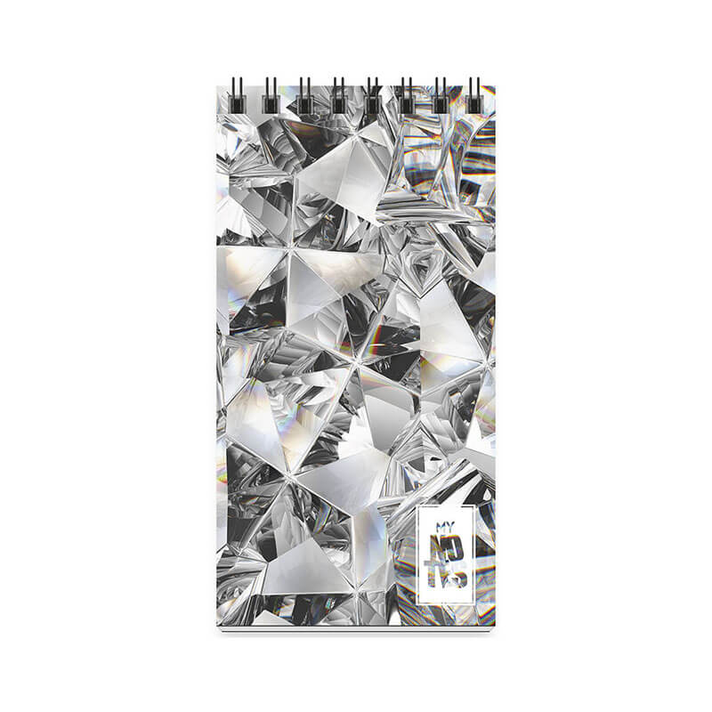 Caderneta espiral My Notes Pauta Branca 70x135mm com 30 folhas, capa triplex 350g/m², ideal para anotações e presentes criativos.